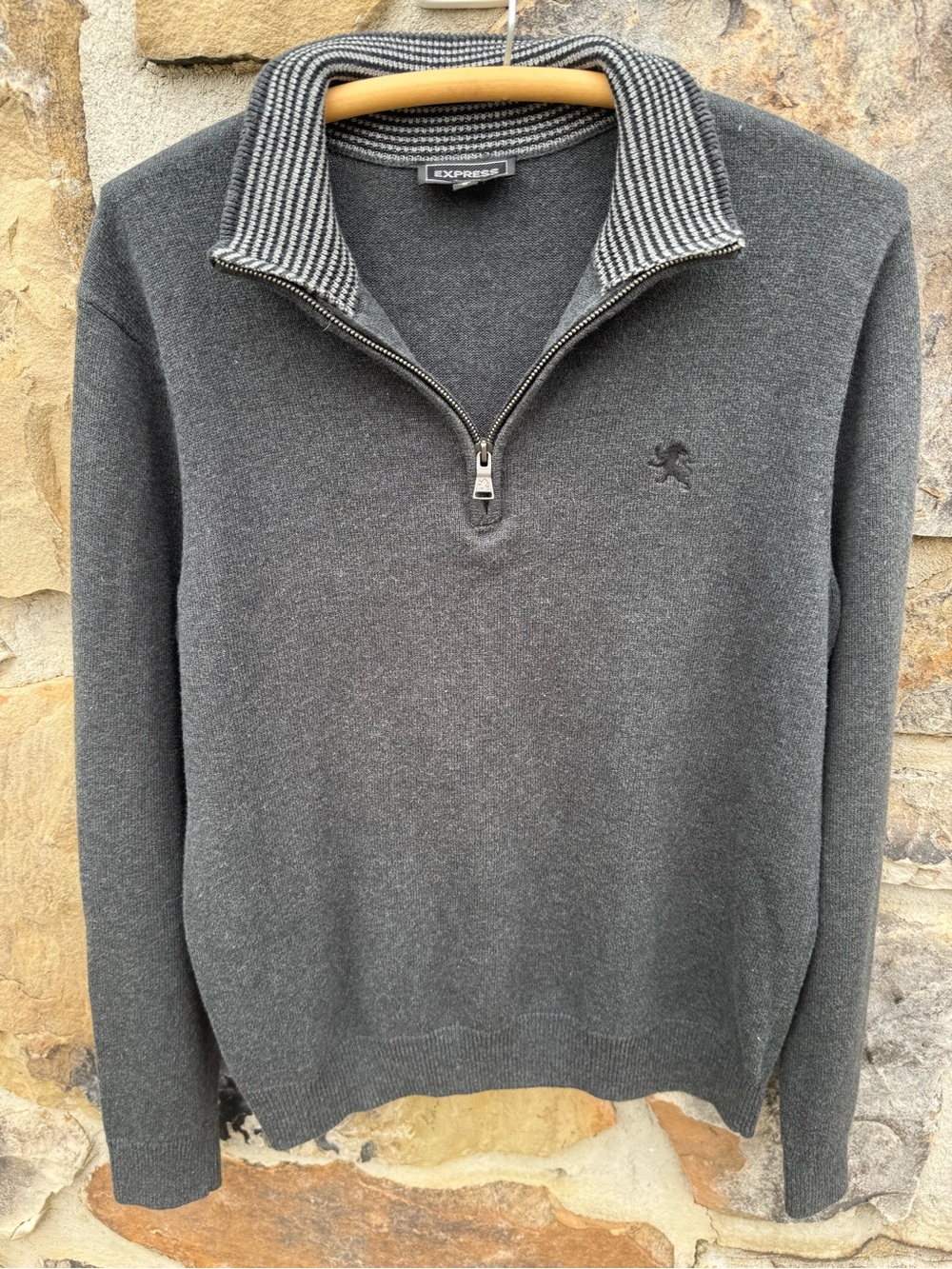 Express Men's Charcoal Quarter-Zip Sweater Medium 100% Cotton Office Casual